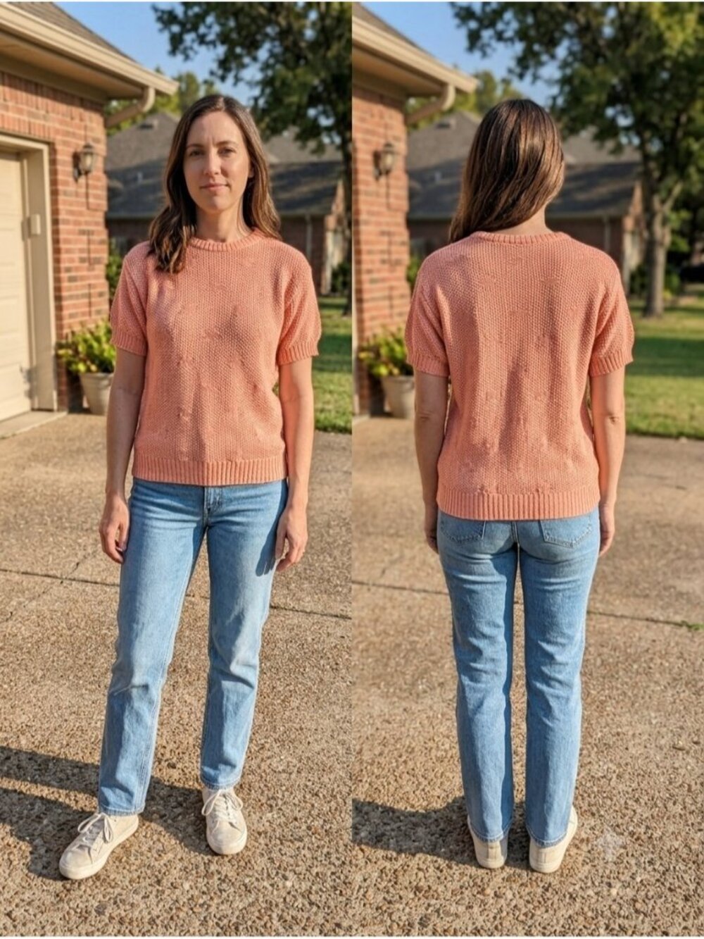 Vintage Cos Cob Short Sleeve Knit Sweater 80s Peach Pastel Size Small Preppy